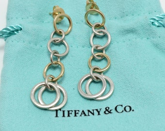 Tiffany & Co Dangle Earrings 18k Gold Sterling Silver Multi Circle