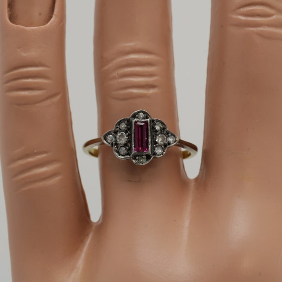 Art Deco Ruby Diamond Ring 14k Gold size 7.75 - image 1