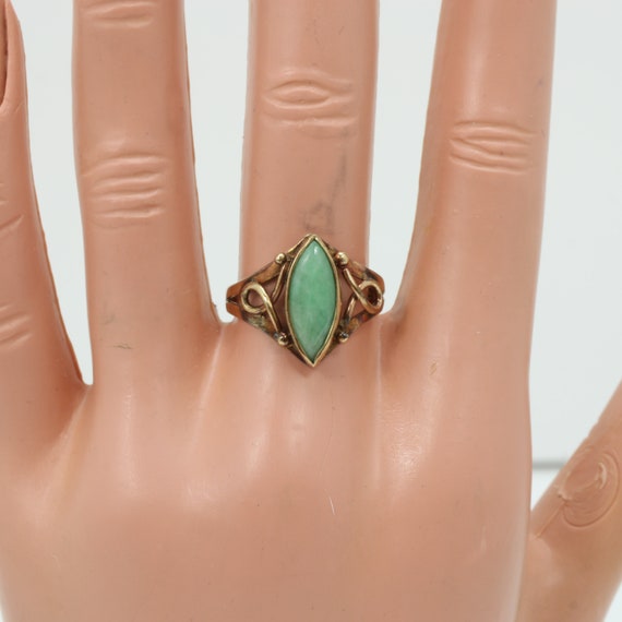 Vintage Mid-Century Nephrite Jade Ring 9K Yellow … - image 7