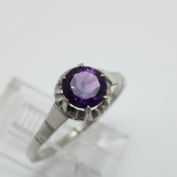 Art Deco Amethyst Platinum Engagement Ring Size 7… - image 1