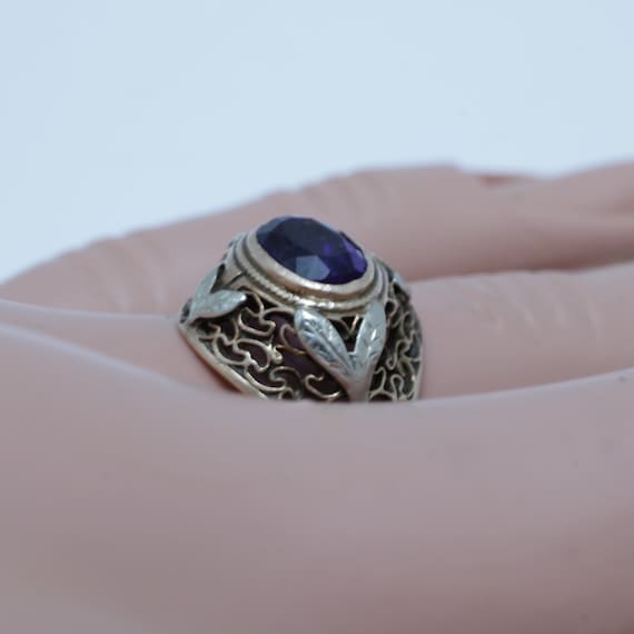 Art Nouveau Amethyst Ring 14k Cocktail Ring size … - image 7