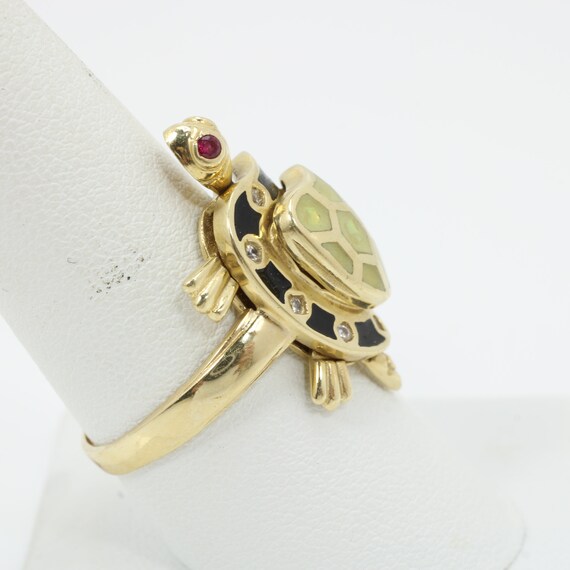 Vintage Ruby Diamond Turtle Ring 14k Yellow Gold … - image 6