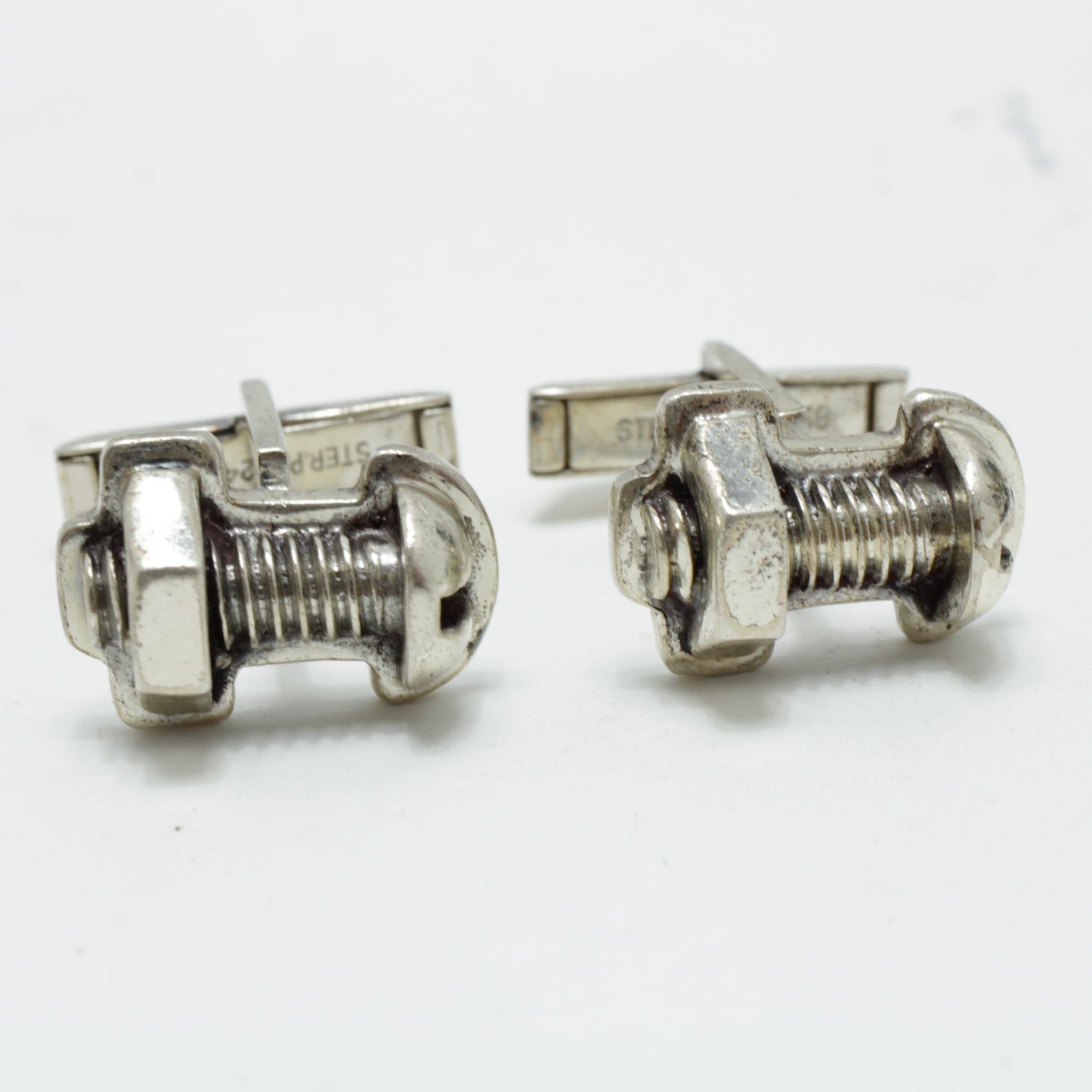 Vintage Cufflinks Sterling Silver Nut and Bolt Cufflinks Etsy