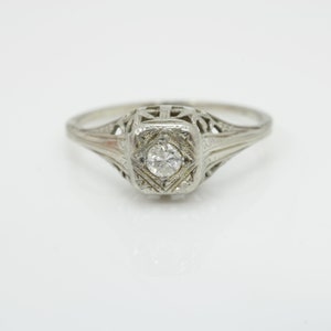 Art Deco Diamond Engagement Ring 18K White Gold Size 7