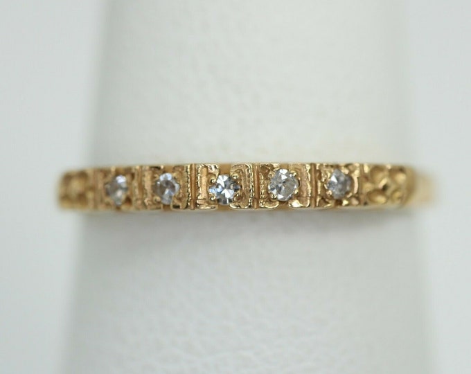 Vintage 14k Yellow Gold Diamond Wedding Band Ring Size 6 Stacking Band ...