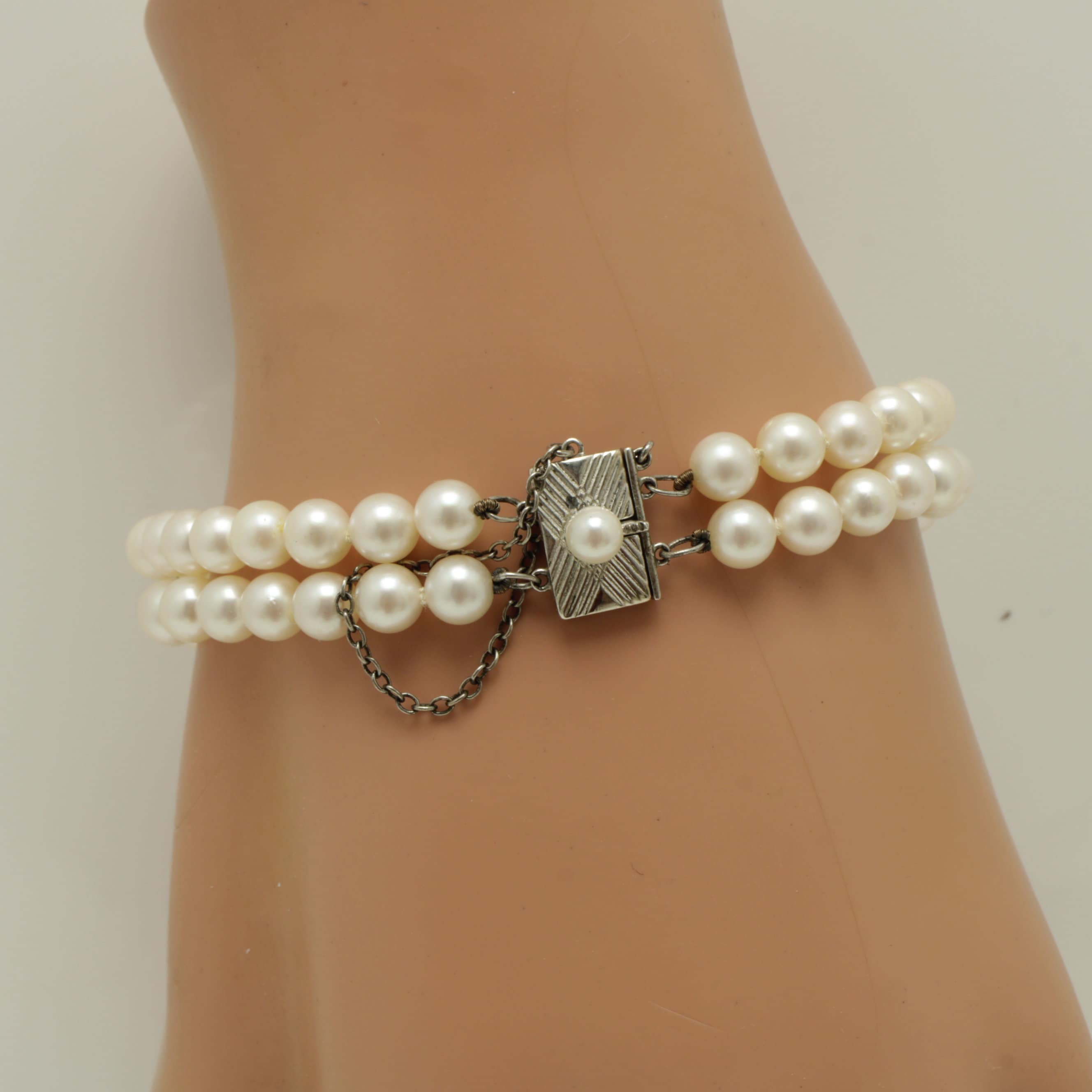 Vintage Mikimoto 2 Strand Pearl Bracelet Sterling Silver 6.5 Inches 1950s Japan With Box Etsy