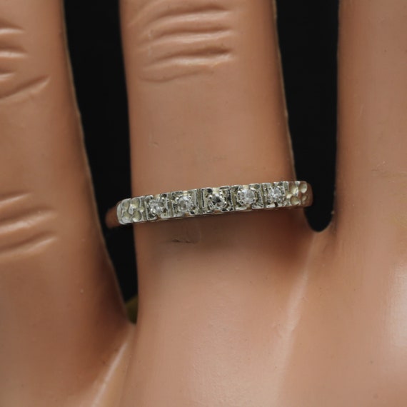 Vintage Diamond Ring 14k White Gold Band Diamond … - image 10