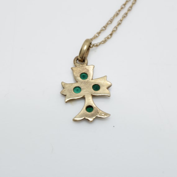 Art Deco Cross Pendant Necklace 14k Gold Green To… - image 4