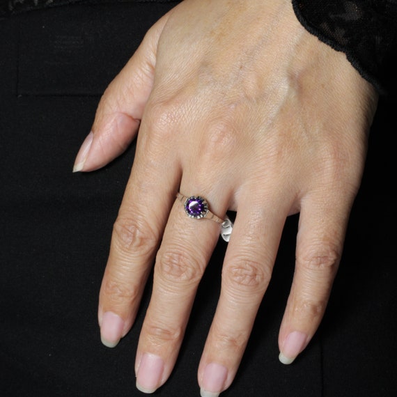 Art Deco Amethyst Platinum Engagement Ring Size 7… - image 8