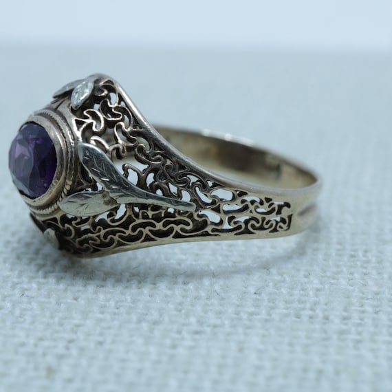 Art Nouveau Amethyst Ring 14k Cocktail Ring size … - image 3