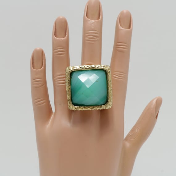 Silver Gold-tone Puffy Nephrite Statement Ring - … - image 1