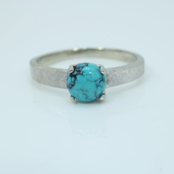 Vintage Persian Turquoise  Ring 14k White Gold Co… - image 1