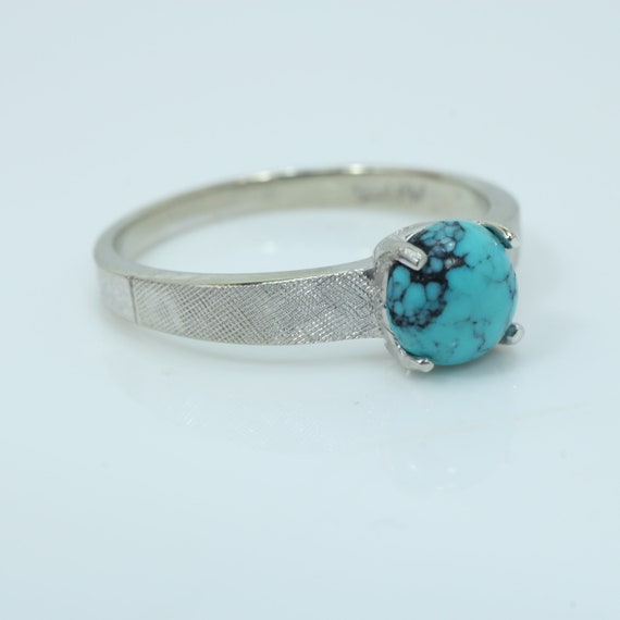 Vintage Persian Turquoise  Ring 14k White Gold Co… - image 2