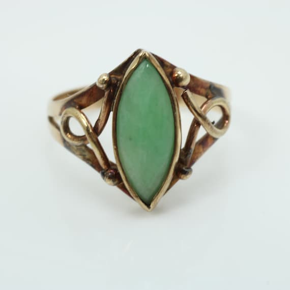 Vintage Mid-Century Nephrite Jade Ring 9K Yellow … - image 1
