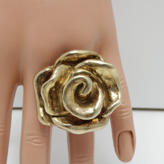 Gold-tone Silver Puffy Rose Ring: Chunky Statemen… - image 3