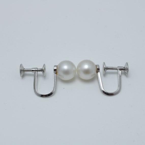 Vintage Mikimoto Pearl 14k Gold Earrings Japan Sc… - image 4