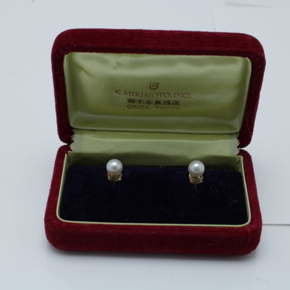 Vintage Mikimoto Pearl 14k Gold Earrings Japan Sc… - image 1