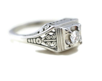 Art Deco Diamond Platinum Engagement Ring By Stuller 0.15ct size 5.5