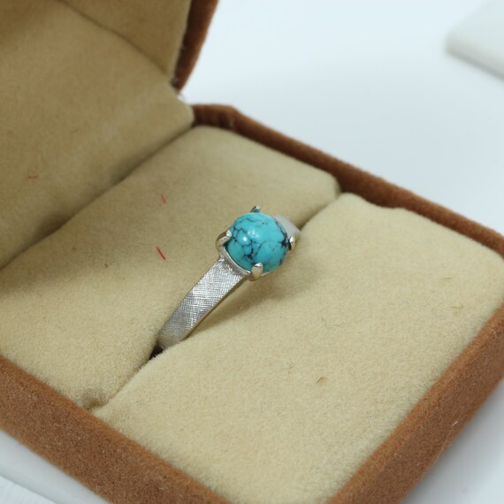 Vintage Persian Turquoise  Ring 14k White Gold Co… - image 9