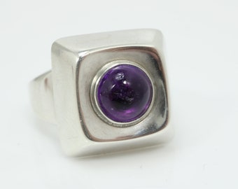 Vintage  Modernist Sterling Silver Amethyst Ring  By Leif Ulrich Daurup