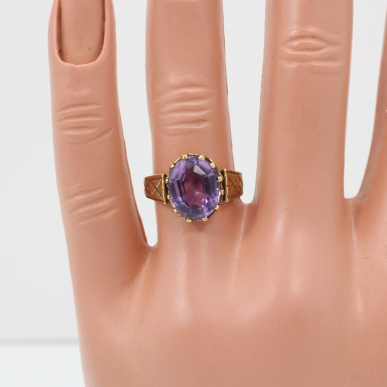 Vintage Amethyst Ring 14k Yellow Gold Cocktail Ring 1940's image 6