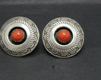Tommy Jackson Navajo Coral Earrings Silver Post Earrings