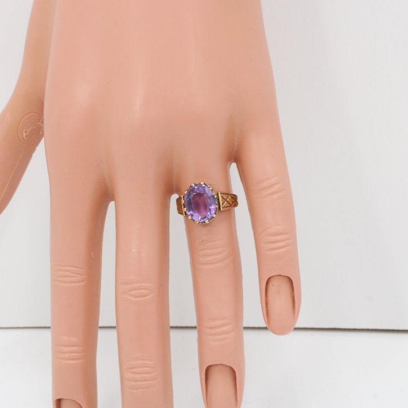 Vintage Amethyst Ring 14k Yellow Gold Cocktail Ring 1940's image 7
