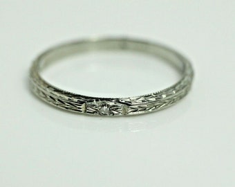 Art Deco Diamond Wedding Band 14k White Gold size 6.5 Stacking Ring Wedding Ring