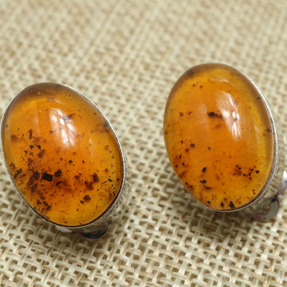Vintage Mexican Sterling Silver Amber Earrings Cl… - image 5