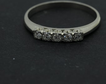 Vintage 14k White Gold Diamond Ring Band - Size 6.5
