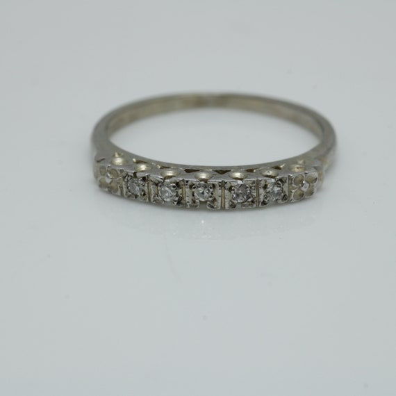 Vintage Diamond Ring 14k White Gold Band Diamond … - image 1