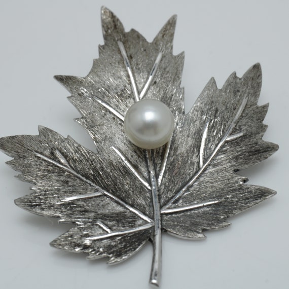Vintage Mikimoto Pearl Brooch Sterling Silver 195… - image 3