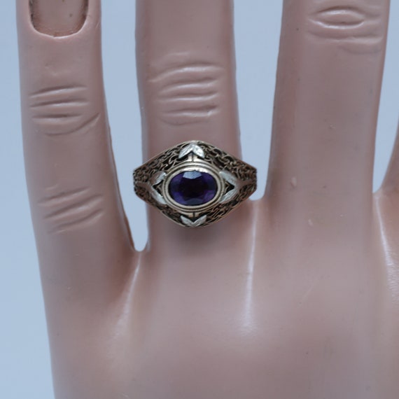Art Nouveau Amethyst Ring 14k Cocktail Ring size … - image 5