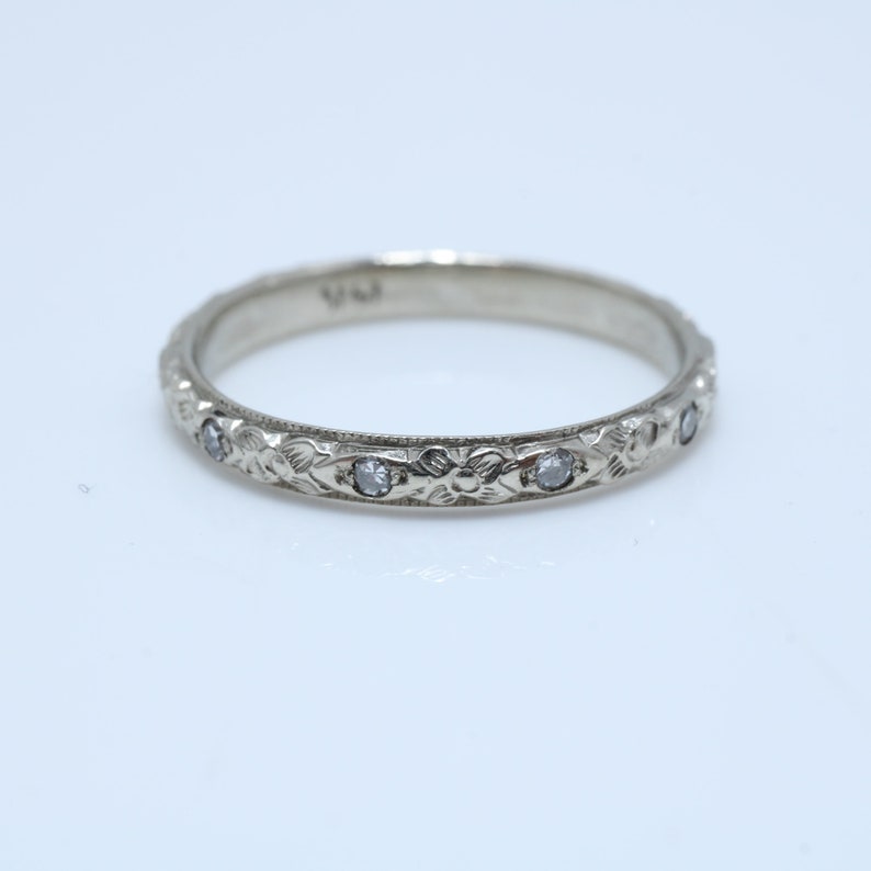 Vintage Art Deco Diamond Wedding Band 14k White Gold size 5.75 Stacking Ring image 1