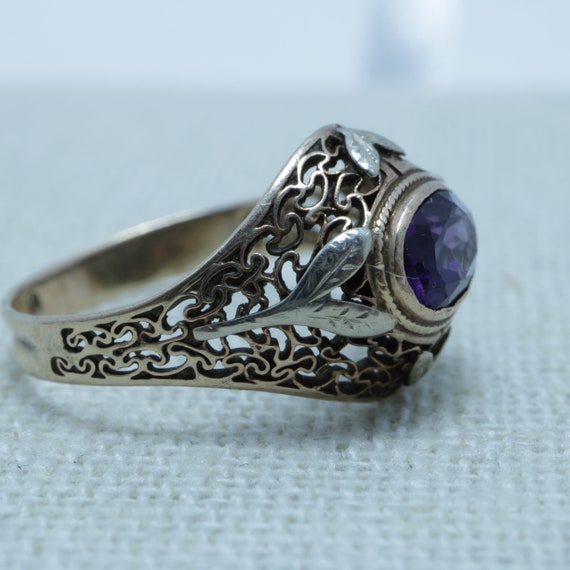 Art Nouveau Amethyst Ring 14k Cocktail Ring size … - image 2