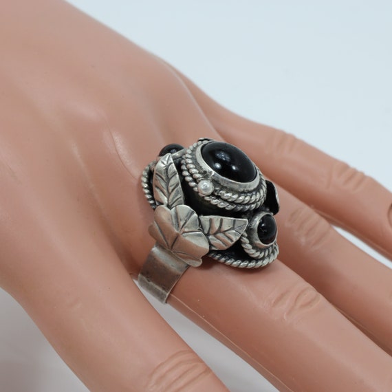 Vintage Mexican Sterling Silver Poison Ring Black… - image 5