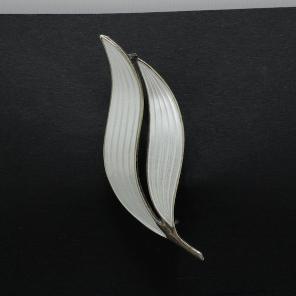 Askel Holmsen Leaf Brooch Pin Sterling Silver White Enamel Norway