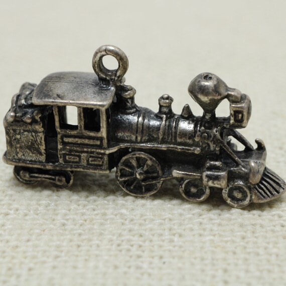 Vintage Sterling Silver Train Charm Pendant Locomotive Steam Engine