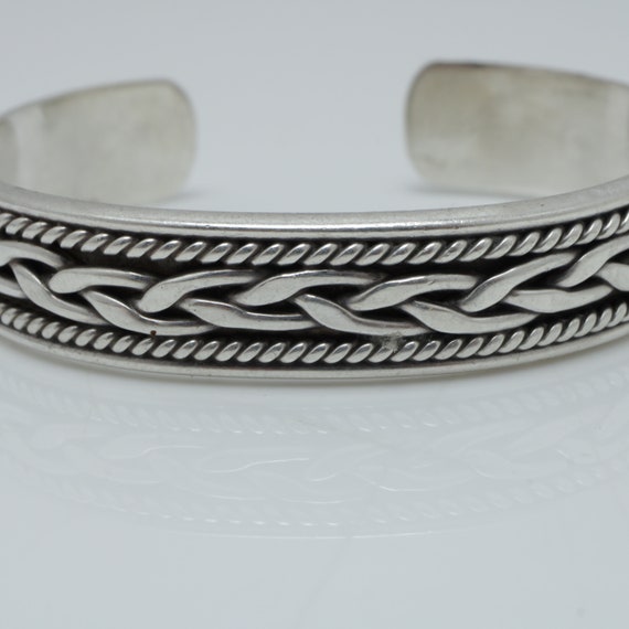 Vintage Mexican Cuff Bracelet Sterling Silver Bra… - image 4