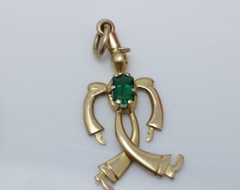Vintage 18k Gold Emerald Man Hat Charm Pendant