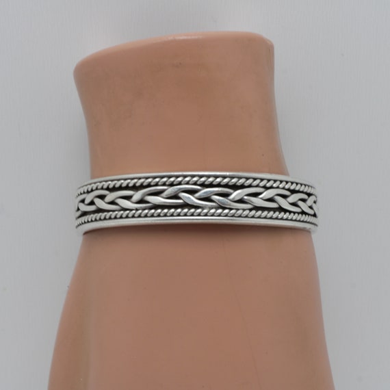Vintage Mexican Cuff Bracelet Sterling Silver Bra… - image 5
