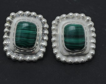 Mexican Sterling Silver Malachite Post Earrings