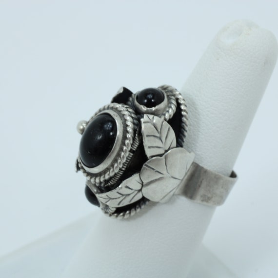 Vintage Mexican Sterling Silver Poison Ring Black… - image 3