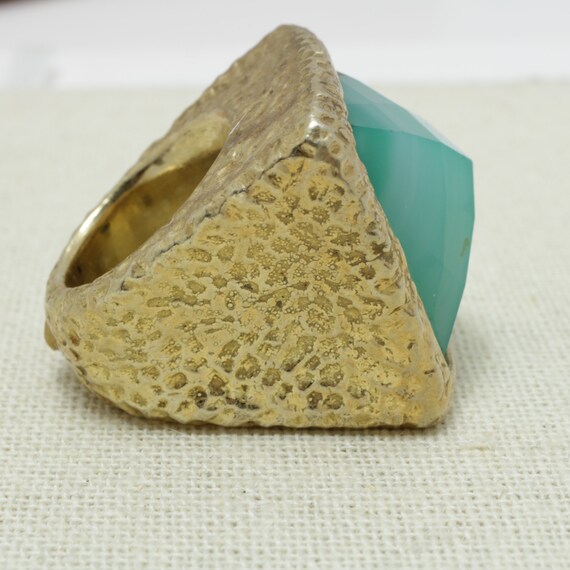 Silver Gold-tone Puffy Nephrite Statement Ring - … - image 6