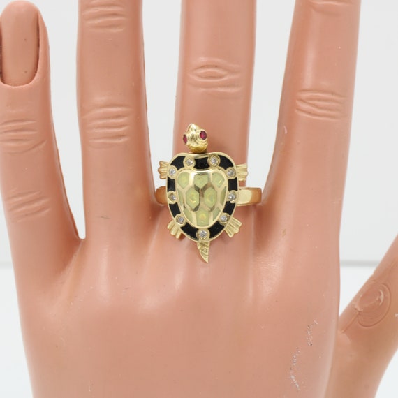 Vintage Ruby Diamond Turtle Ring 14k Yellow Gold … - image 2