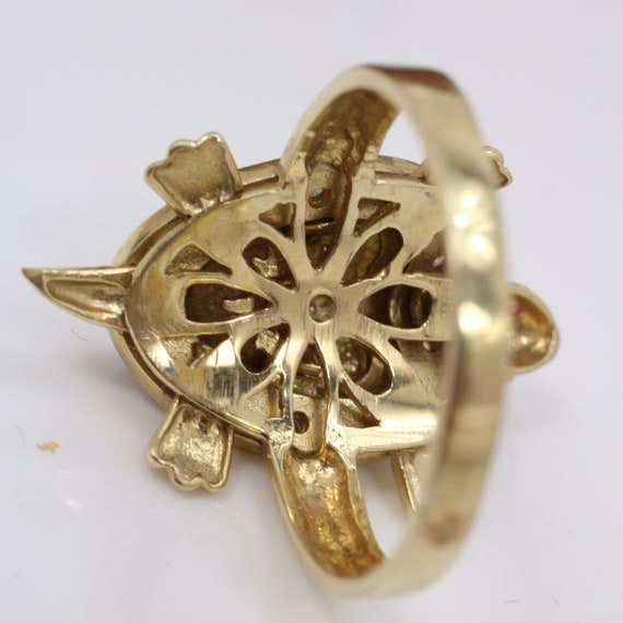 Vintage Ruby Diamond Turtle Ring 14k Yellow Gold … - image 9