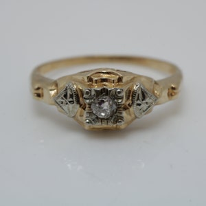 Art Deco Diamond Engagement Ring: 14K Gold Rose Cut (Size 6.25)