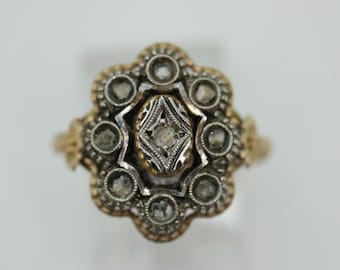 Antique rose cut diamond cluster ring, 14k gold Ring size 7.5