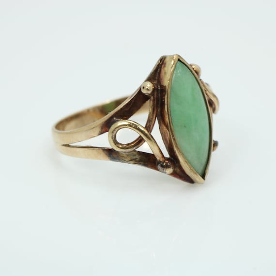 Vintage Mid-Century Nephrite Jade Ring 9K Yellow … - image 2