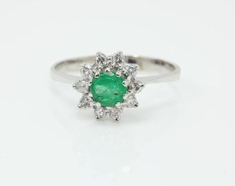 Vintage Emerald Diamond Engagement Ring 14k Gold Cocktail Ring